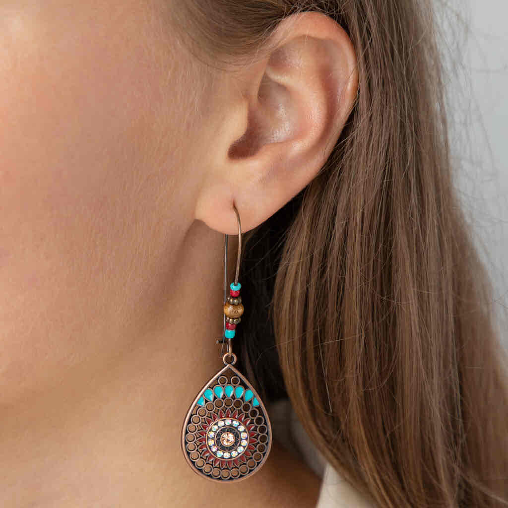 Image of an earring - Ethnic Blue - Drop Earrings - Dangle Earring (Round) by Earthy Origin