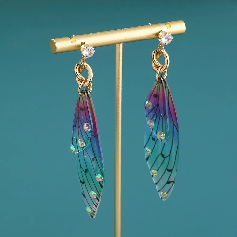 Colorful Acrylic Butterfly Drop Earrings - Shimmering Wings