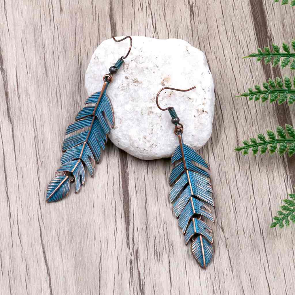 Boho oxidised leaf drop earrings - side view | Earthy Origin