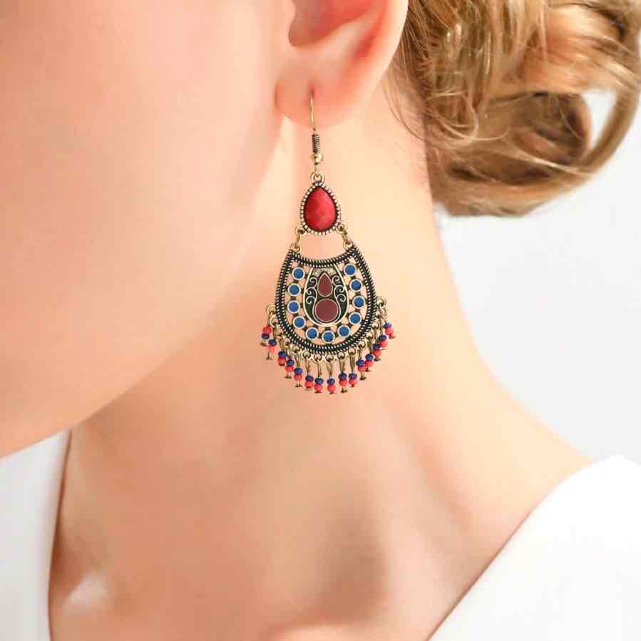 Image of an earring - Premium | Ruby Red Ethnic Stone Earrings by Earthy Origin